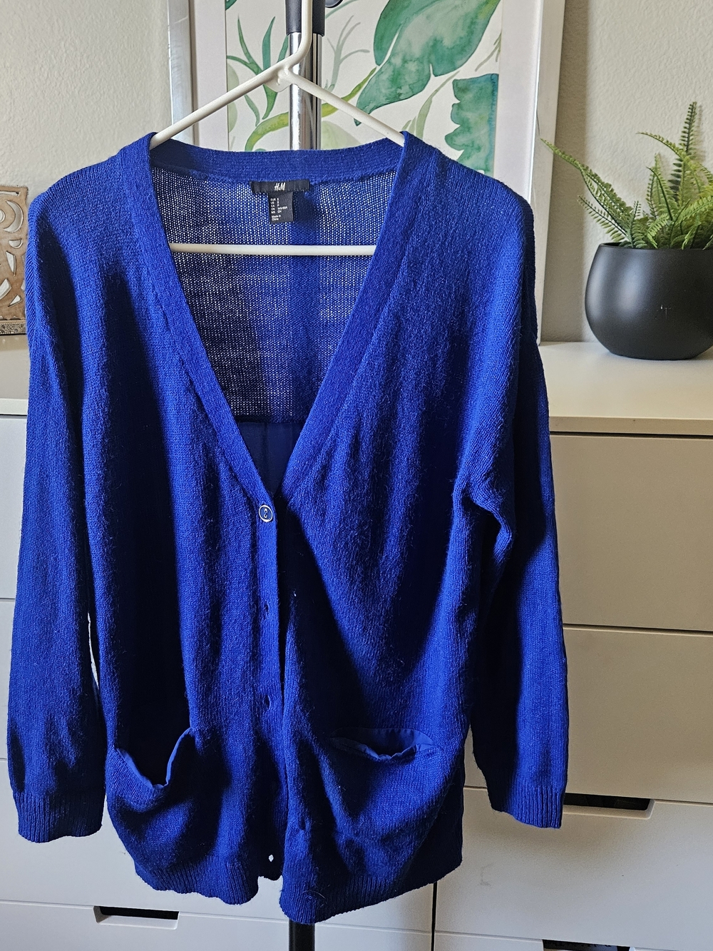 H&M Deep Blue V-Neck Buttoned Cardigan